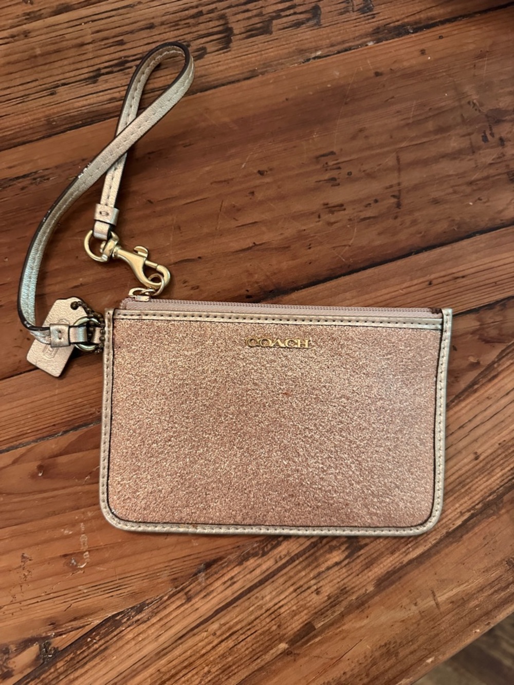 Coach Metallic Rose Gold Glitter Wristlet